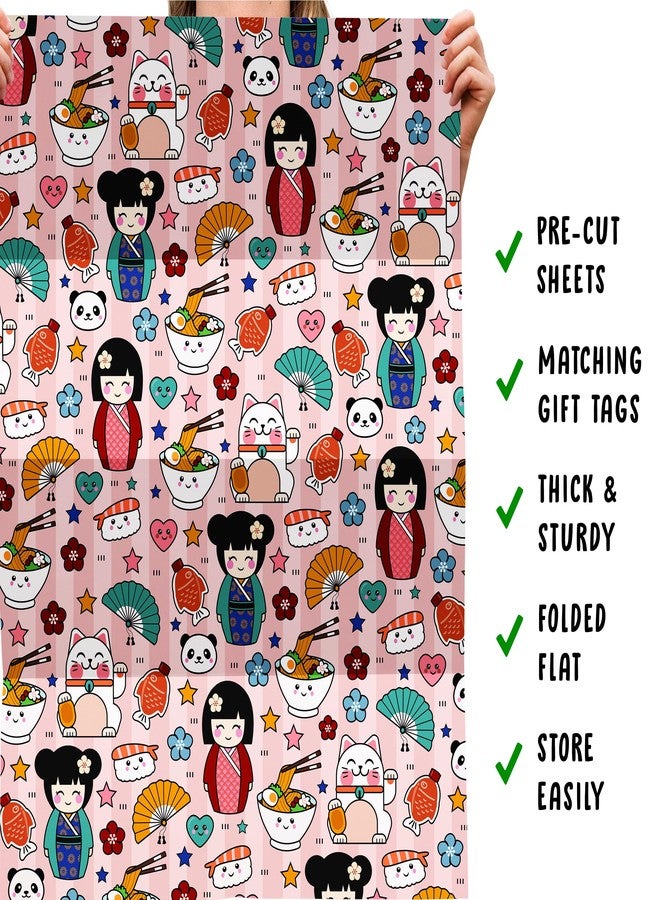 CENTRAL 23 Girls Wrapping Paper Birthday - 6 Sheets of Pink Gift Wrap - Cute Japanese Character - For Women Friends Her - Sushi Ramen - Comes with Fun Stickers - Image 5